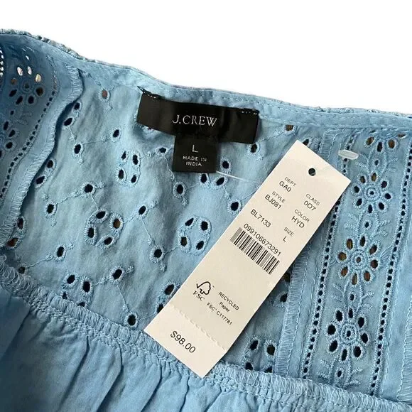 J. Crew Button-front Eyelet Cropped Top Hydrangea Blue Shirt NWT Large - Picture 4 of 4